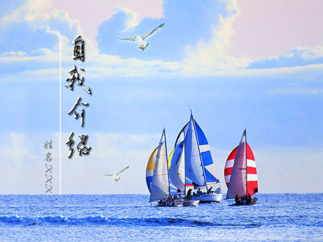 海鸥 帆船 背景 自我 介绍 大海 理想 梦想 远航 蓝色 幻灯片 背景图片 模板