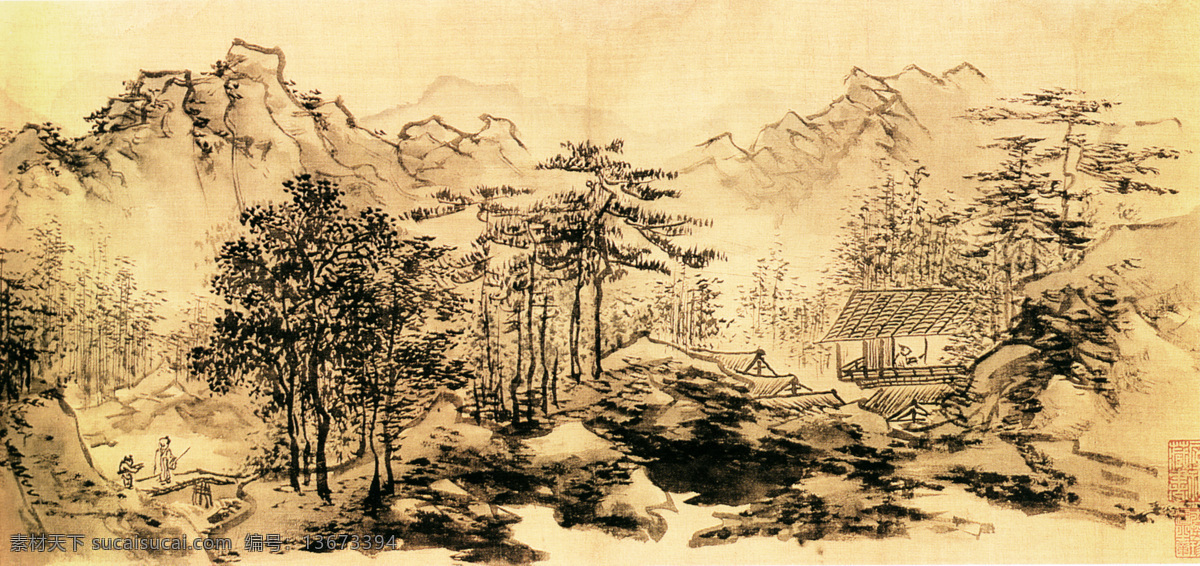 长江万里图b 山水画 中国 古画 中国古画 设计素材 山水名画 古典藏画 书画美术 黄色