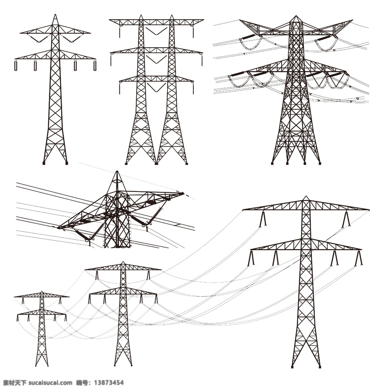 电力塔 输电塔 高压输电塔 电力输送 电线杆 高压线 铁塔 分层 源文件