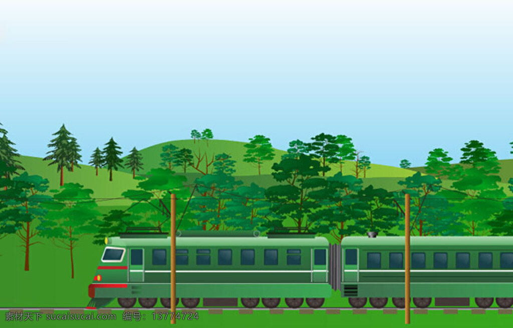 电气化 绿皮 车 flash 矢量动画 绿皮车 电气火车 绿色火车 交通工具