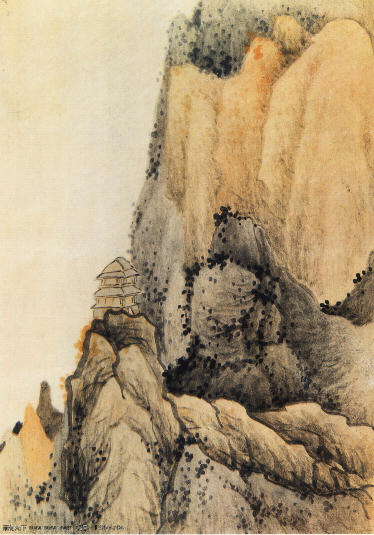 高清 龚贤 山楼占峰图 山水 册页 高清图 国画 画卷 古代 水墨 山水画 名画 绘画书法 文化艺术 金陵画派 中国画山水画