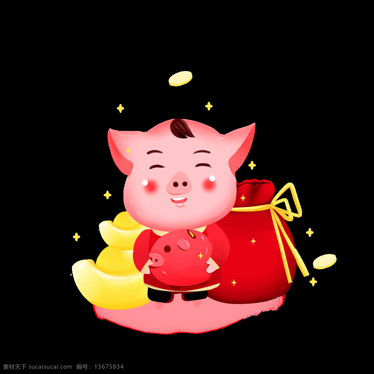 新年 立体 猪 ip 发财 红包 福 袋 促销 金币 购物 卡通猪 可爱 存钱罐