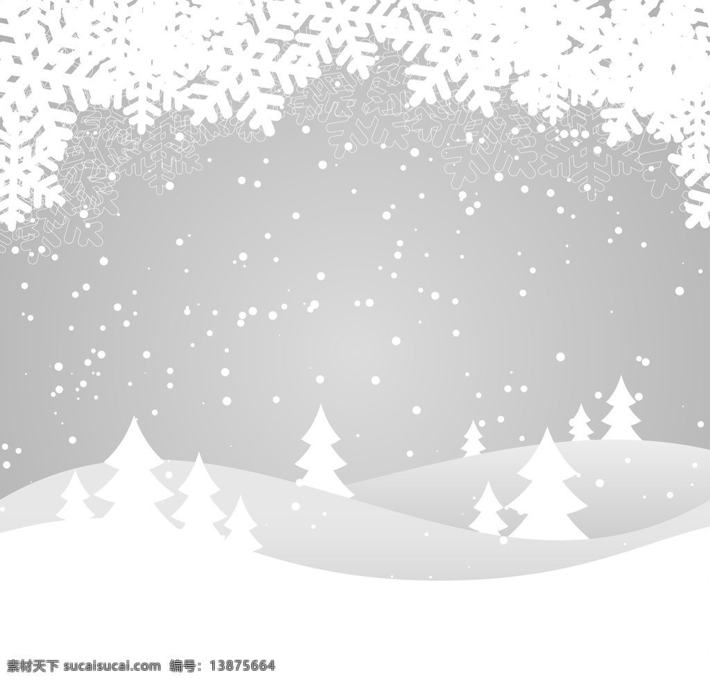 雪景 圣诞节 森林 剪纸 雪花 插画 自然景观 自然风光
