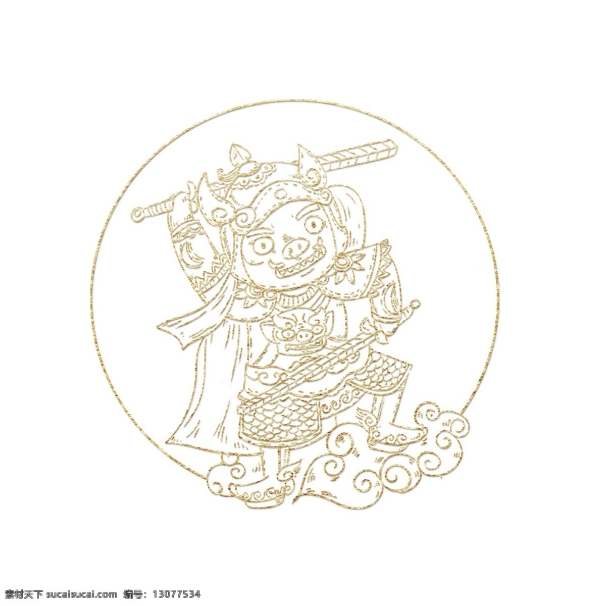 2019 猪年 春节 小 猪 门神 烫金 左 二 小猪