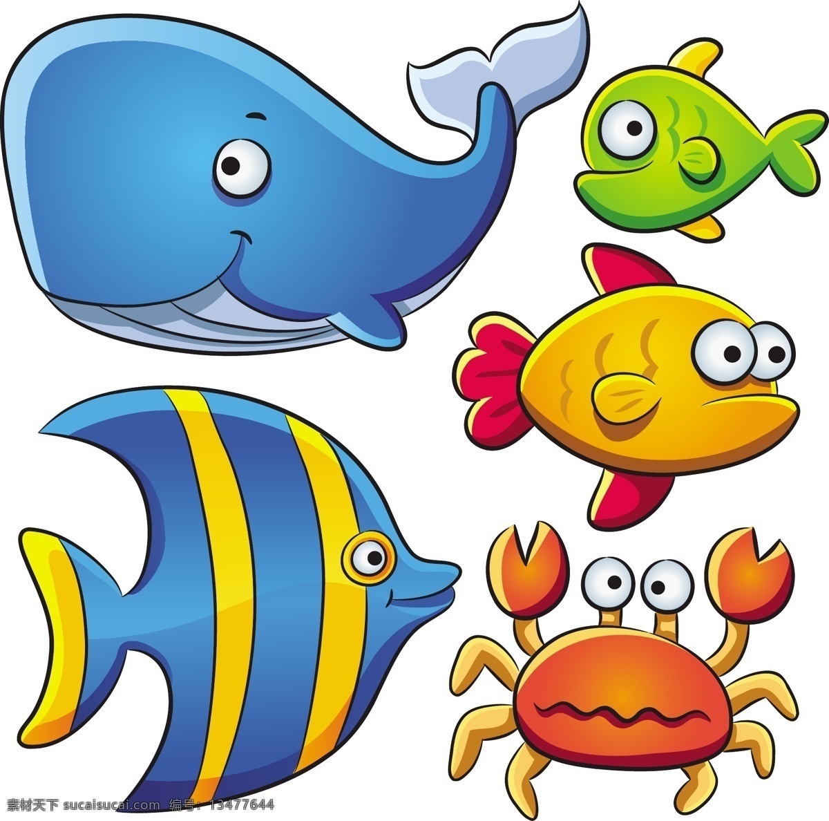 卡通 可爱 海洋 动物 矢量 鲸鱼 矢量素材 蟹 鱼 矢量图 矢量人物