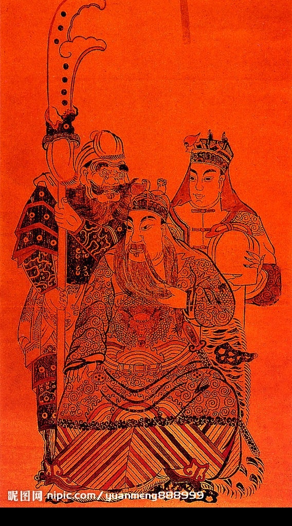 关公 项羽 门神 年画 神 线描 周仓 关平 文化艺术 传统文化 设计图库