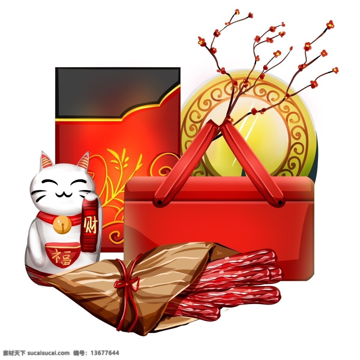 喜庆 新年 卡通 年货 图案 创意 装饰 礼物礼品 食物 分层