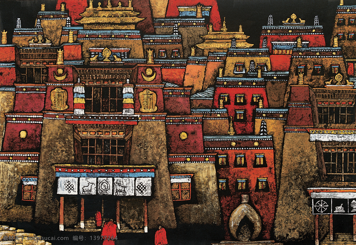 佛缘 圣殿 绘画 民族文化 装饰画 艺术 版画 藏族版画 绘画书法 文化艺术