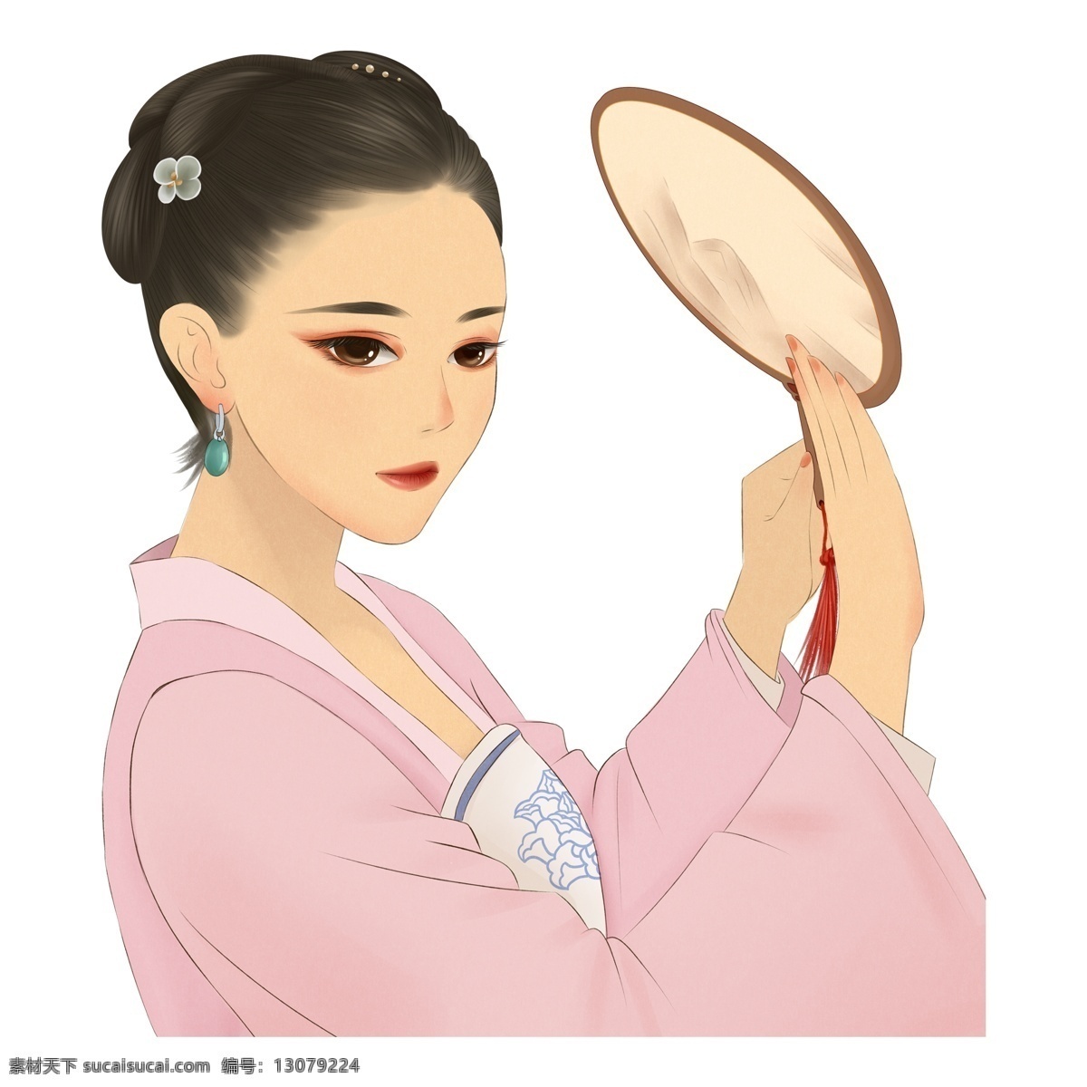古代 扇子 美女 人物 插画 古典 卡通 古风元素 人物素材 汉服