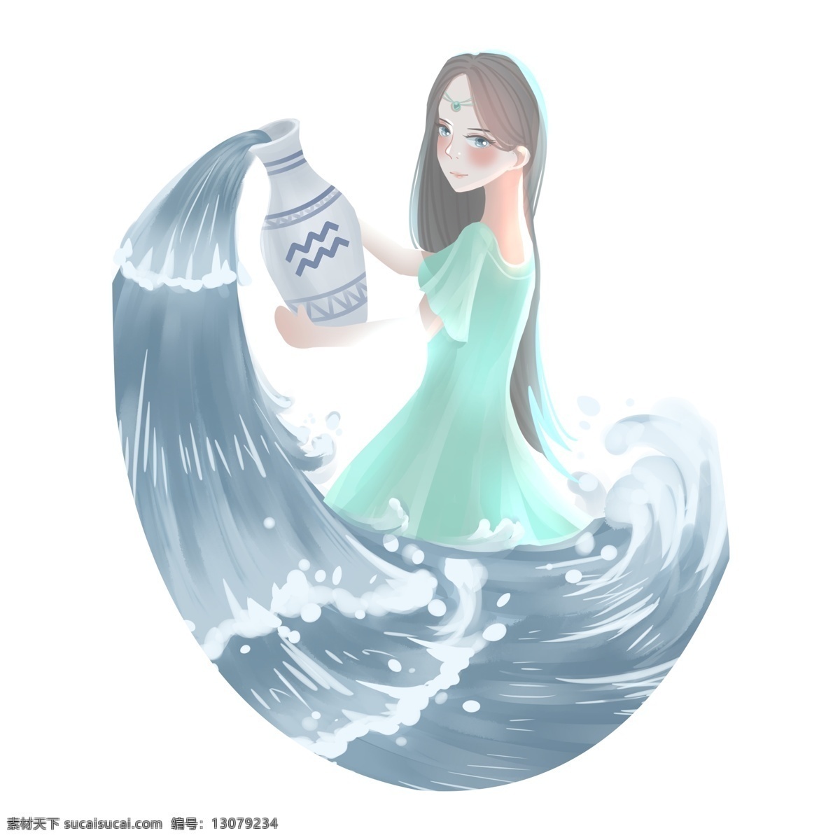 卡通 水瓶 女孩 免 抠 装饰元素 插画元素 简约 免扣素材 人物