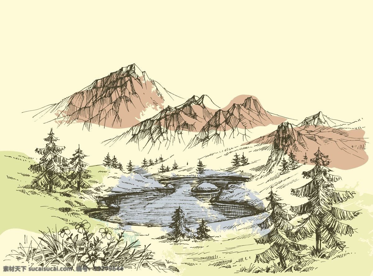 雪山 山峰 松柏 滑雪 雪人 素描 风景画 素描风景 速写 素描欣赏 素描艺术 铅笔画 素描素材 绘画素材 风景写生 速写风景 矢量素描 风景 黑白 植物 树木 房屋 矢量插画 自然景观 自然风光