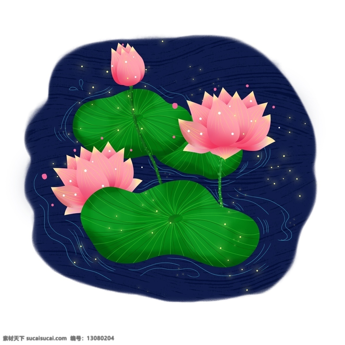 立夏 手绘 卡通 唯美 荷花 植物 装饰 花卉 夏天 插画 花