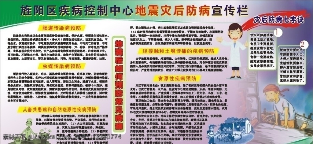 地震灾后防病 地震 灾后 预防 疾病 防治 控制 展板模板 矢量