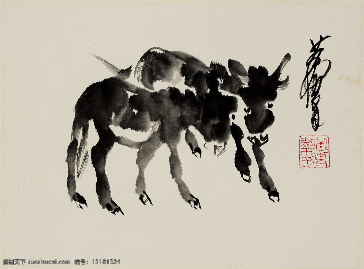 两只驴 黄胄作品 中国著名画家 黑驴 水墨画 中国古代画 中国古画 绘画书法 文化艺术
