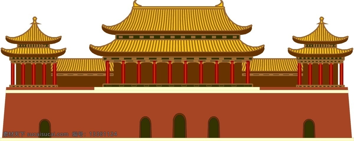 古城 矢量图 北京 城楼 卡通 皇宫 王宫 可爱 自然景观 自然风光 红色