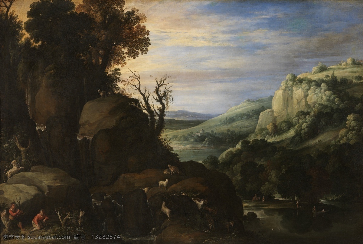 goats 大师 画家 古典 画 建筑 景物 装饰画 油画 mountain with landscape bril paul 人物 高清 西方 国外 现代 家居装饰素材
