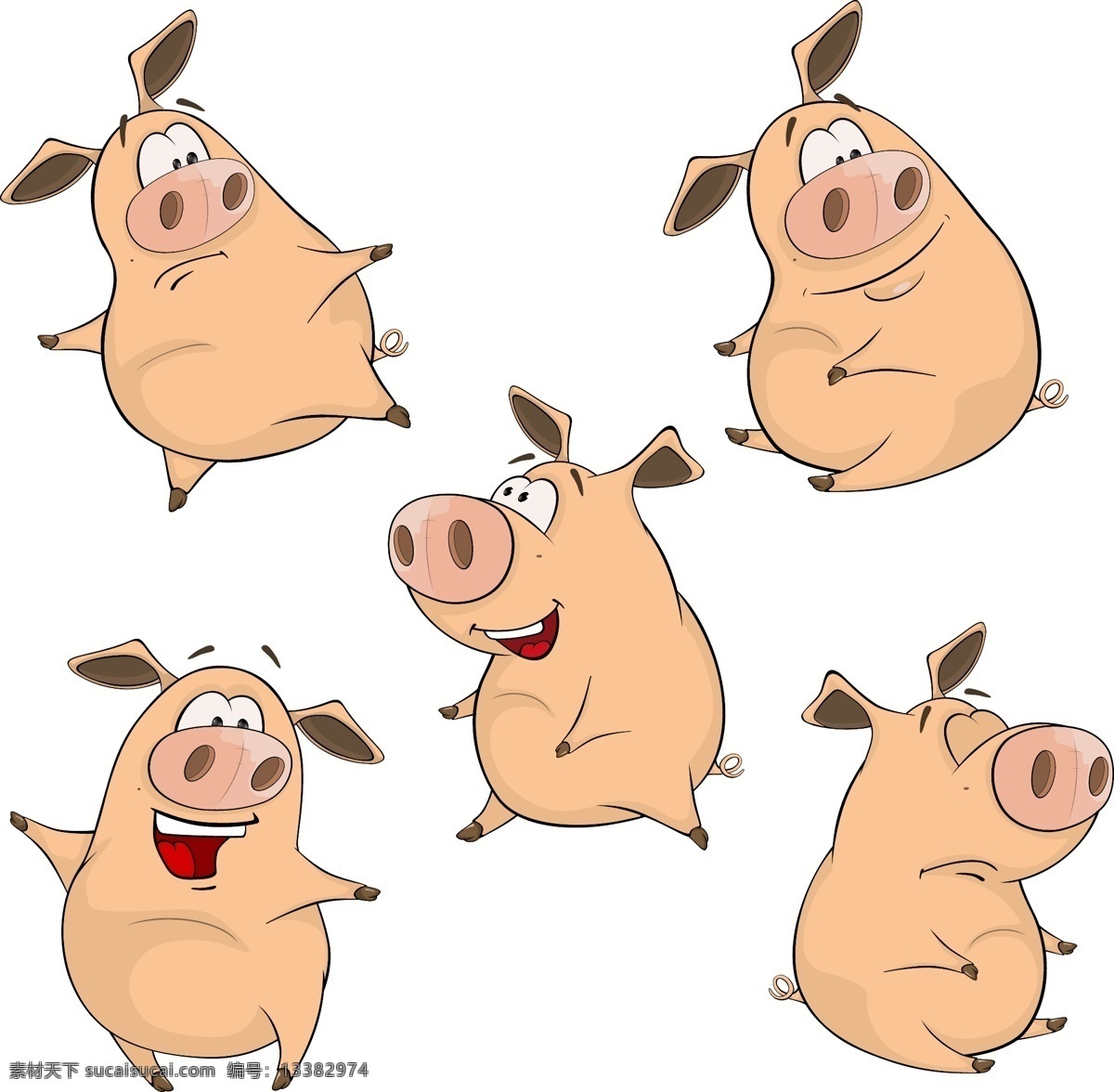 款 可爱 卡通 猪 矢量 动物 小猪 表情 插画 动作