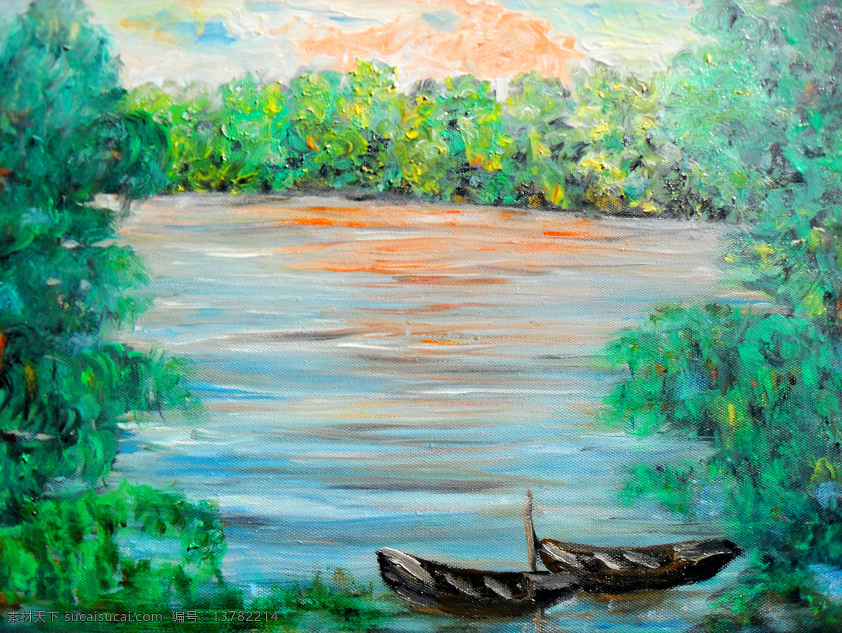 风景 风景画 挂画 湖泊 湖水 绘画 绘画书法 景色 油画 小舟 设计素材 模板下载 湖泊小舟 油画风景 艺术 油画艺术 小船 木船 树林 湖岸 西方油画 欧美油画 油画作品 文化艺术 装饰素材 山水风景画