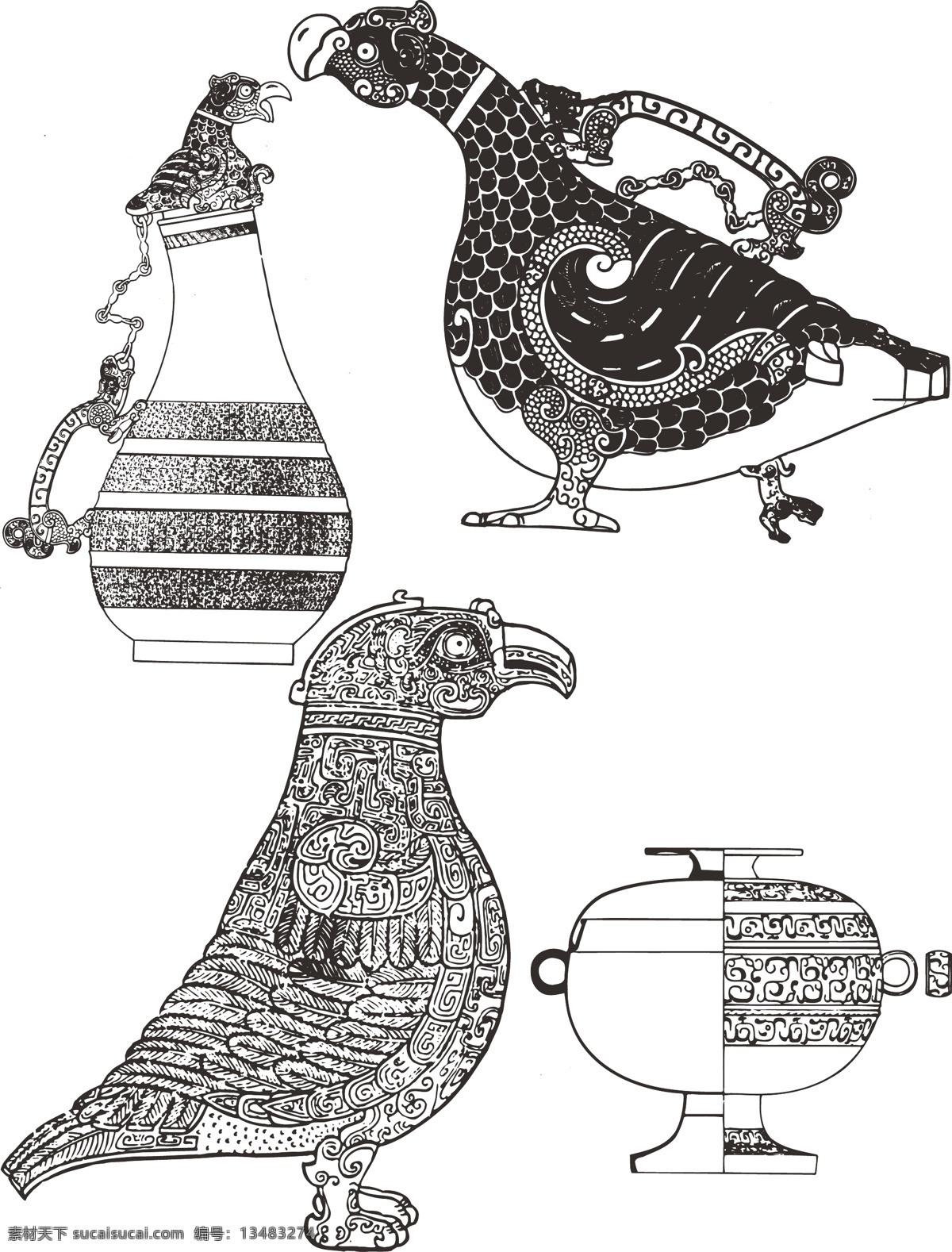古典 图腾 古典图腾 花瓶 鸟 矢量图 其他矢量图