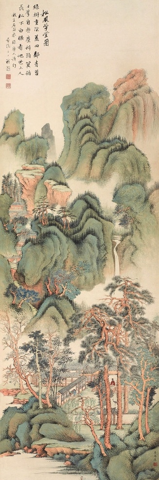 松风学堂图 屋宇 古人 花 鸟 山 石 草 树 国画 李鸣远 工笔 古典 古代 绘画书法 高清 大图 艺术 传统文化 文化艺术