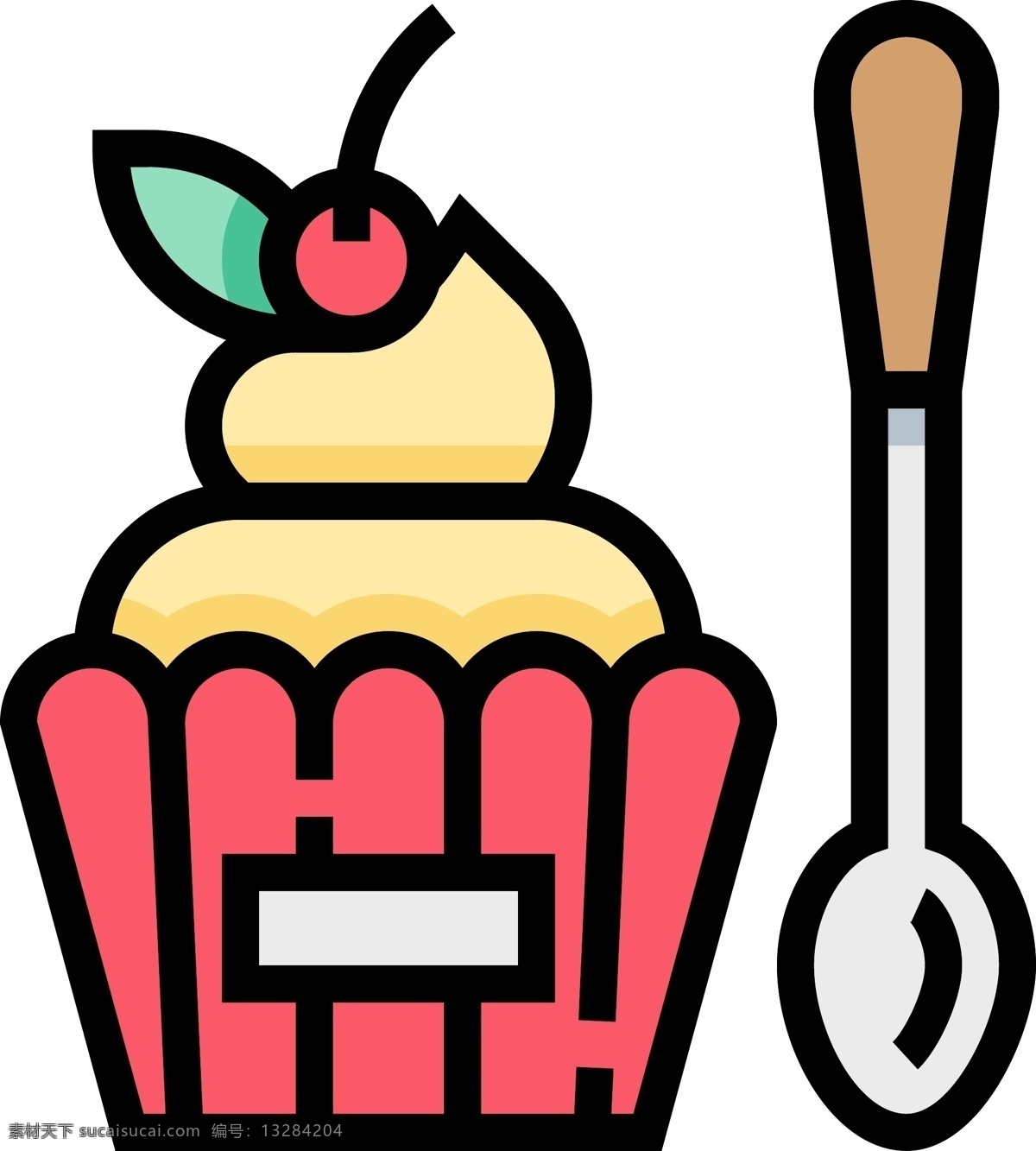 美味 蛋糕 卡通 免 扣 美味的 甜品 甜食 好吃的 扁平化 图标 矢量图 插画 插图 卡通的 有趣的 樱桃蛋糕
