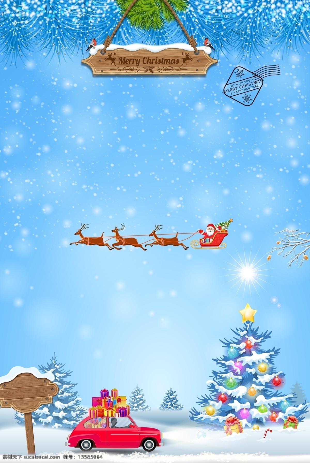 蓝色 西方 节日 圣诞节 广告 背景 图 红色 圣诞树 冬季 圣诞老人 卡通 铃铛 派对 活动 麋鹿 广告背景