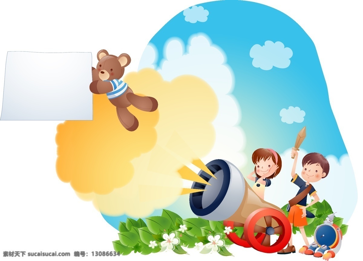 卡通 人物 可爱 小 熊 炮弹 矢量图
