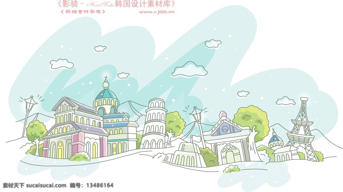 线条 城市 风景 hanmaker 韩国 设计素材 库 线条城市风景 卡通 漫画 手绘 矢量图 建筑家居