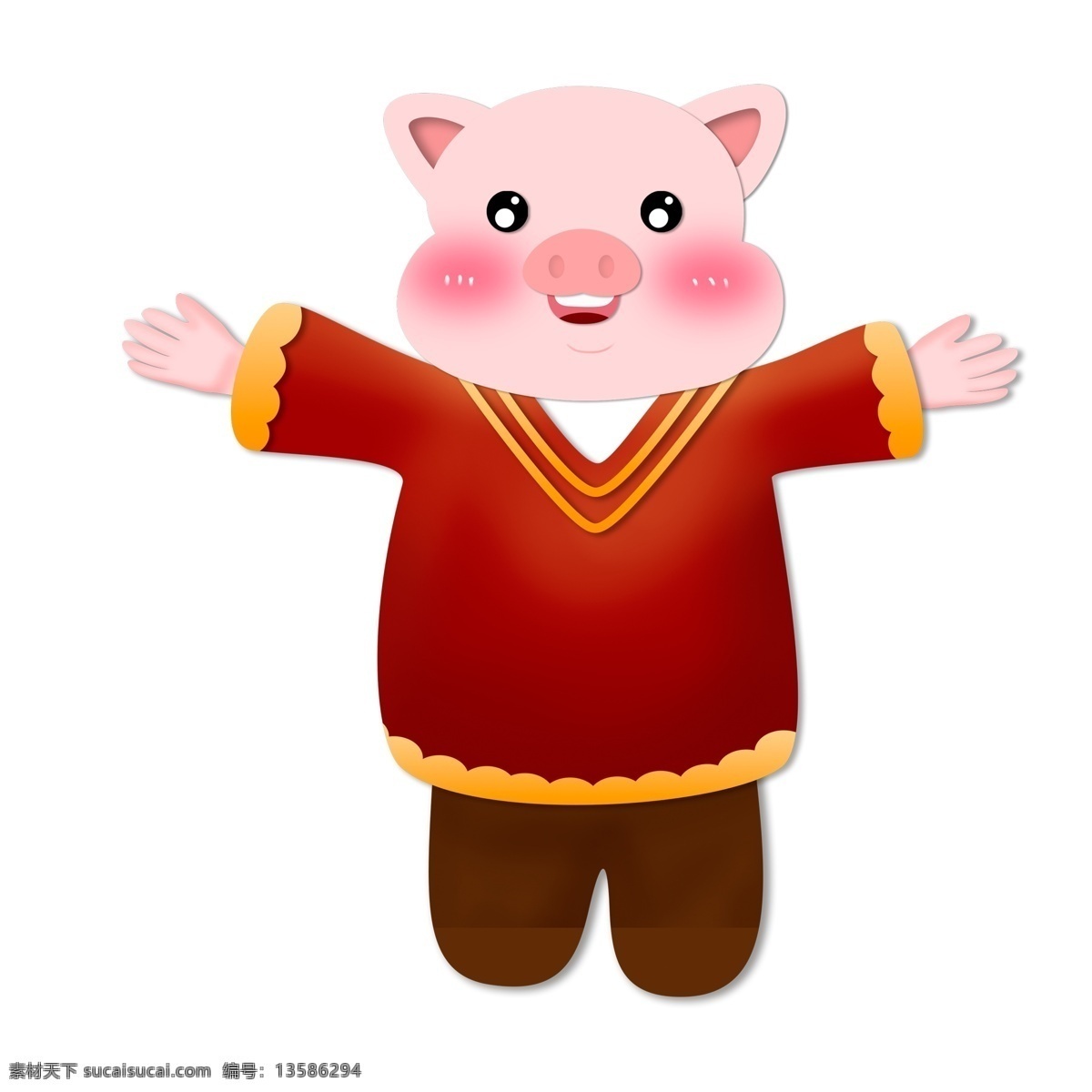 红色 卡通 小 猪 小猪 过年 猪年 手绘 png元素 免抠元素 透明素材