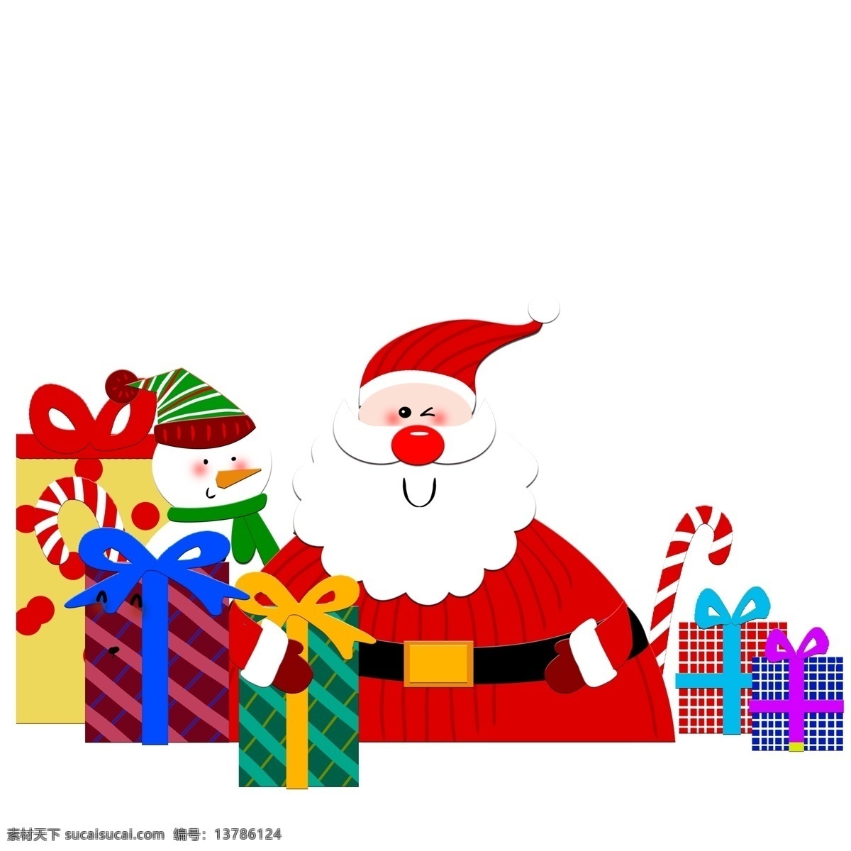 圣诞老人 圣诞 雪人 剪纸 风 清新 扁平化 礼盒 礼物 插画 卡通 彩色 圣诞老爷爷 拐杖糖果