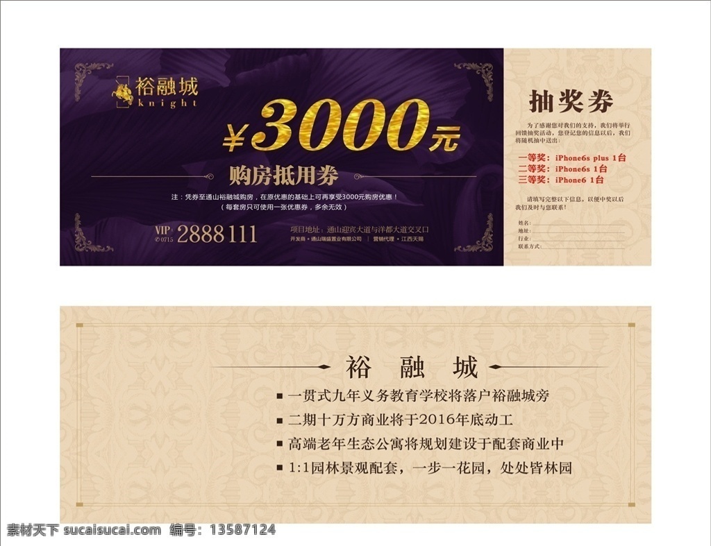 抽奖券 代金券 紫色花纹 高档奖券 抵用券 装饰素材 名片卡片