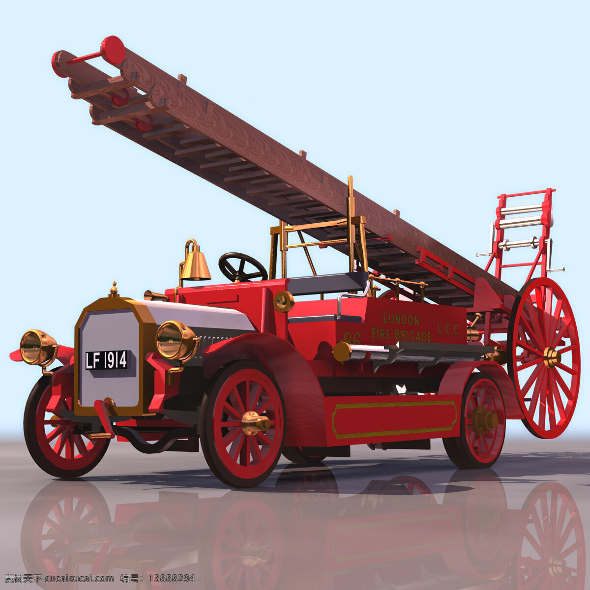 红色 古董 消防车 模型 楼梯 3d模型 交通工具 max 灰色
