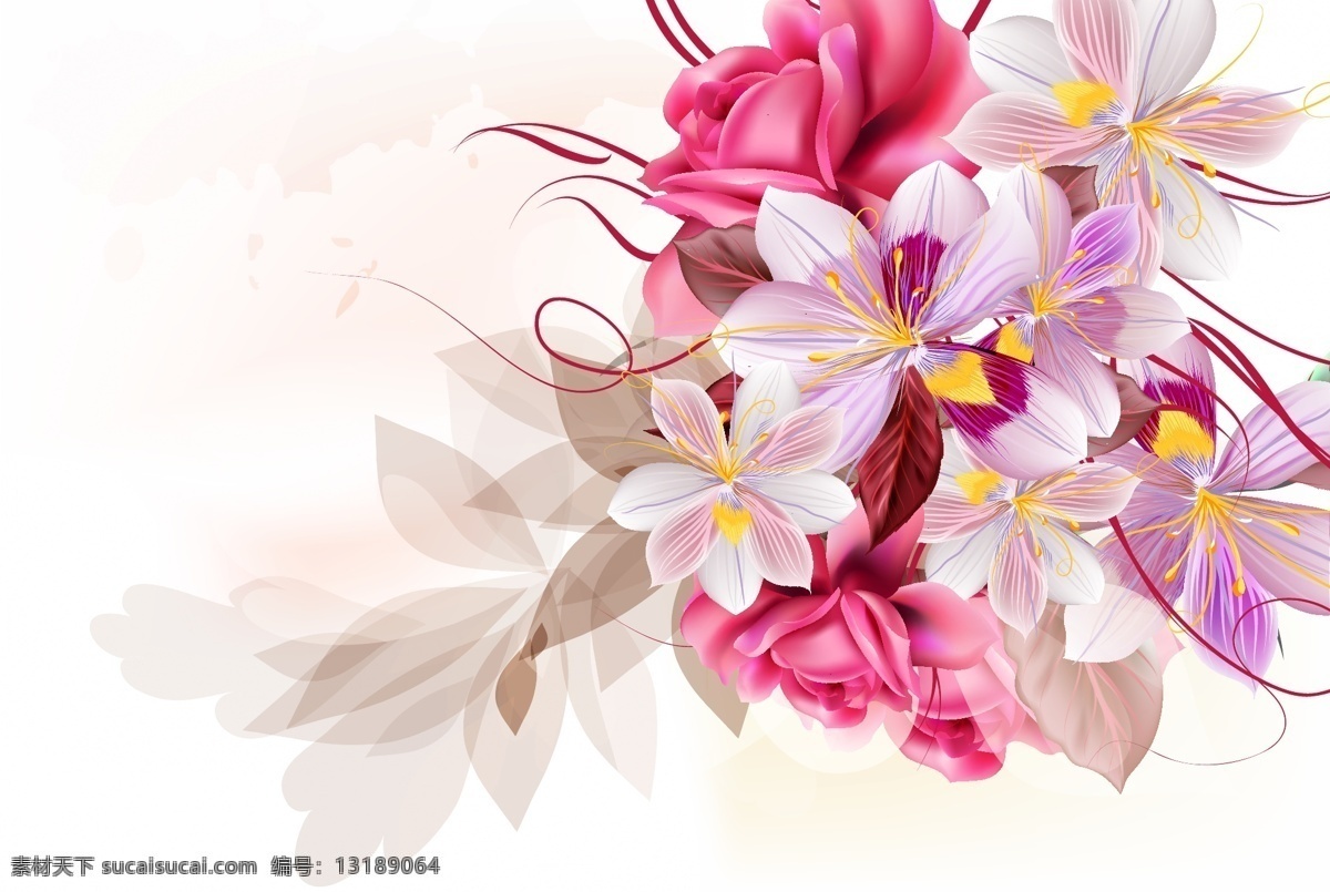 粉红色 花朵 叶子 矢量 手绘 卡通 矢量素材 设计素材 平面素材