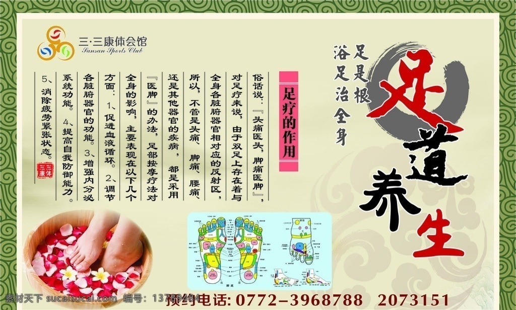 足道养生 足道 养生 三三康体会馆 足疗的作用 预约电话 展板模板 矢量