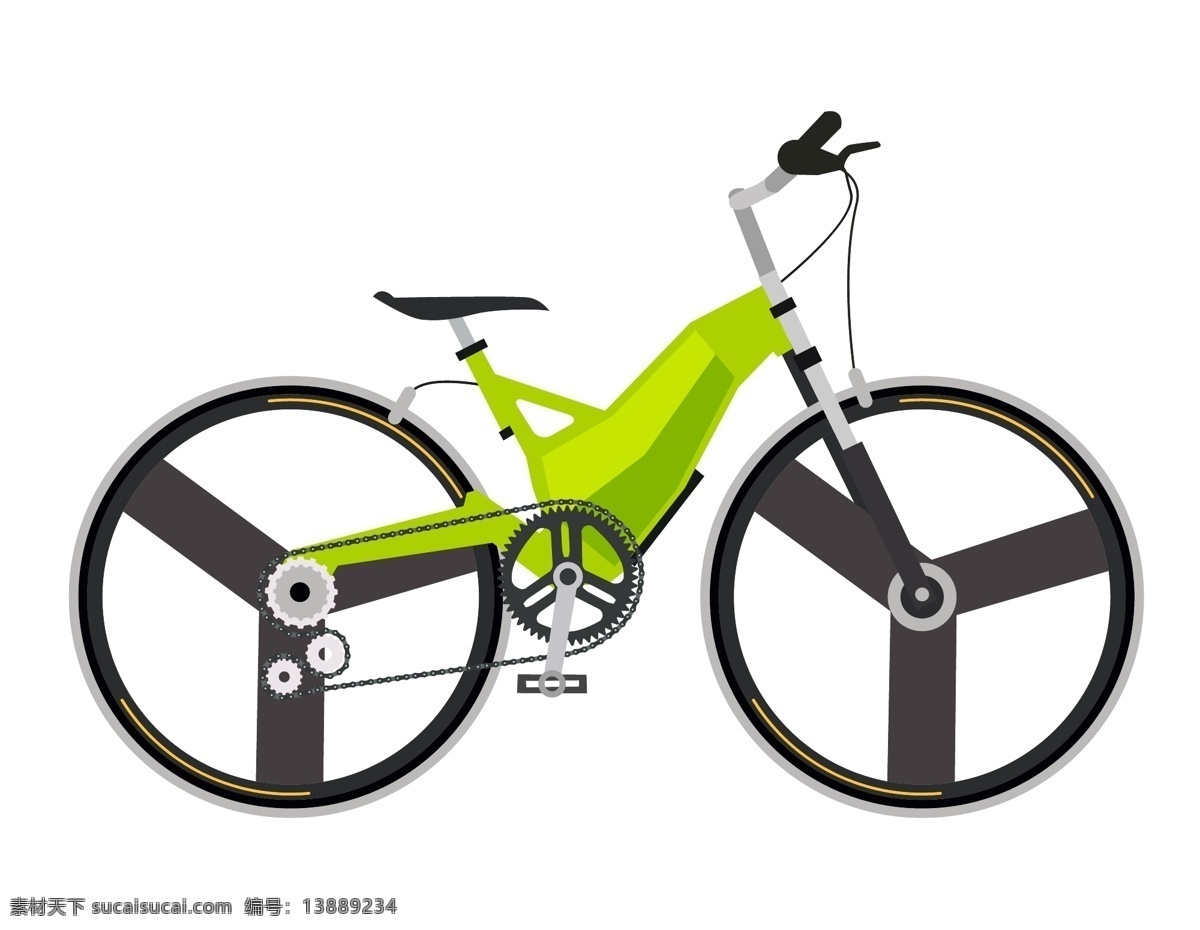 手绘 绿色 自行车 元素 矢量 交通工具 ai元素 免扣元素