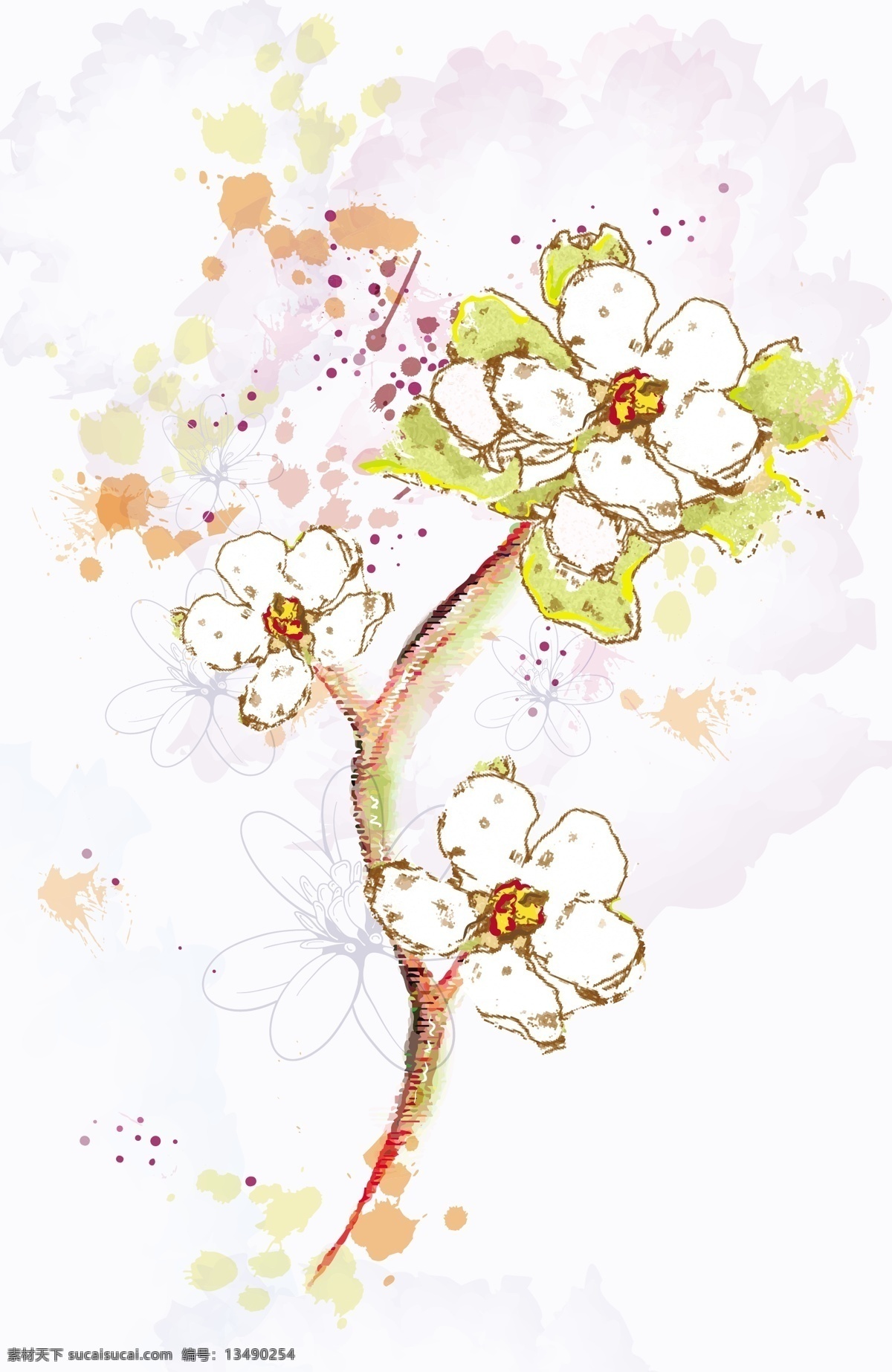 喷溅 图案 水彩 花朵 喷溅图案 花卉 植物 水彩画 水彩花朵 花纹花边 底纹边框 矢量素材 白色