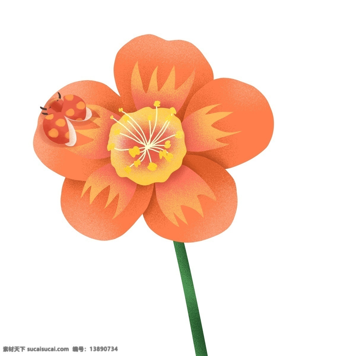 卡通手绘一枝花和花上的瓢虫素材图片下载-素材编号13890734-素材天下图库