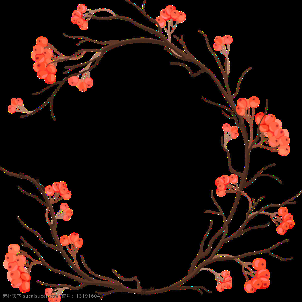 橙 粉色 花朵 手绘 花环 装饰 元素 花瓣 花环图案 花枝 橘色花朵 树枝