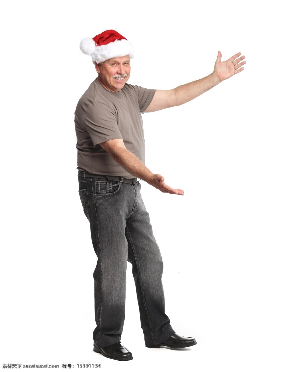 戴 圣诞 帽子 伸出 双手 男人 戴着圣诞帽子 伸出双手 微笑 外国人 圣诞节 节日 生活人物 人物图片