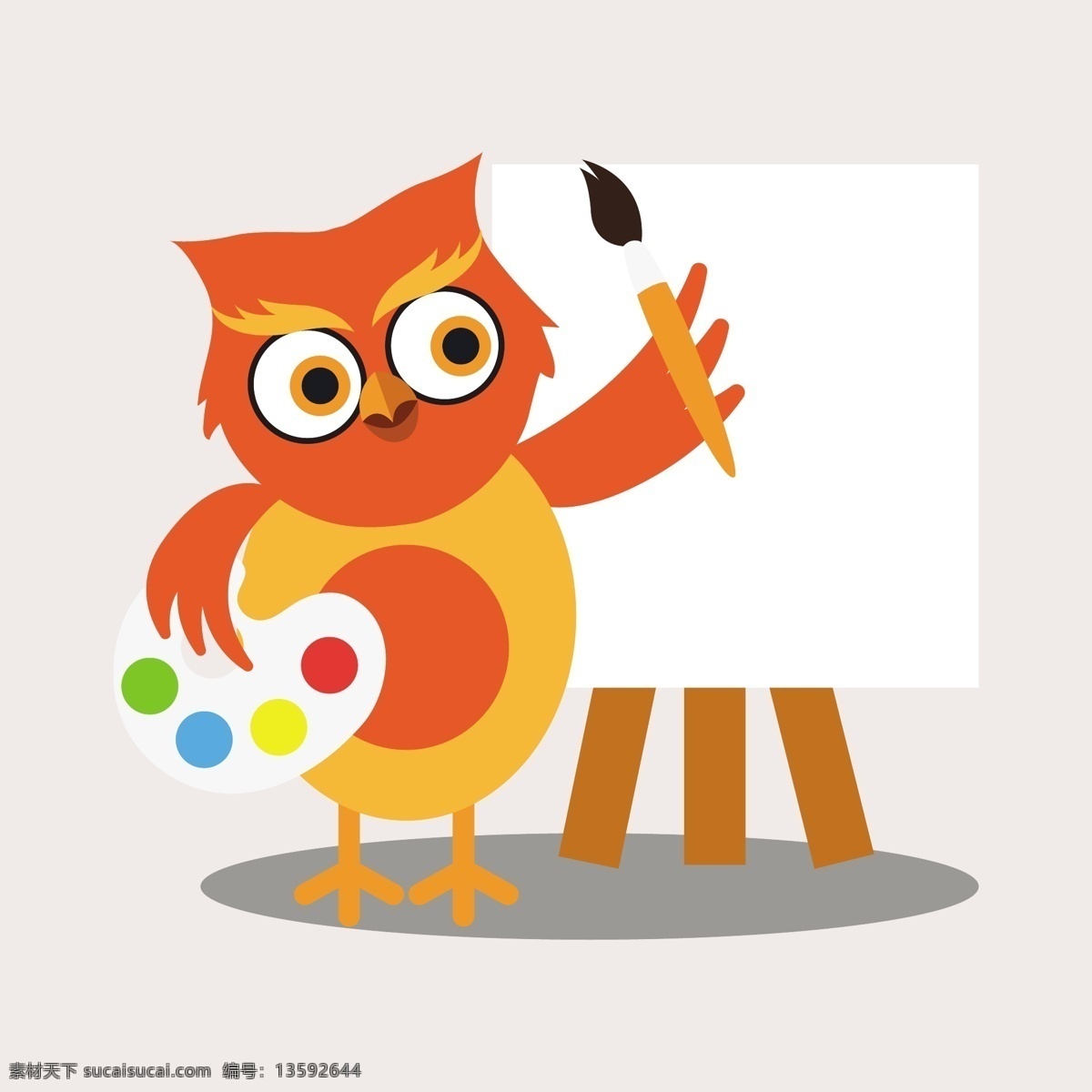 可爱 猫头鹰 卡通 人物 画家 爱 性格 鸟 动物 油漆 刷子 五颜六色 宠物 鸟类 绘画 画笔 可爱的动物 艺术家 爱鸟