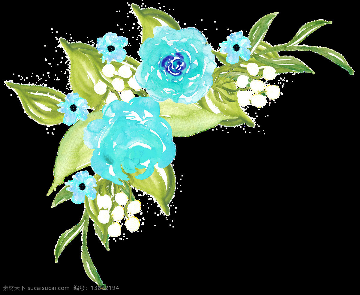 手绘 蓝色 花草 装饰 花朵 绿叶 免扣素材 水彩 透明素材 植物 装饰图片