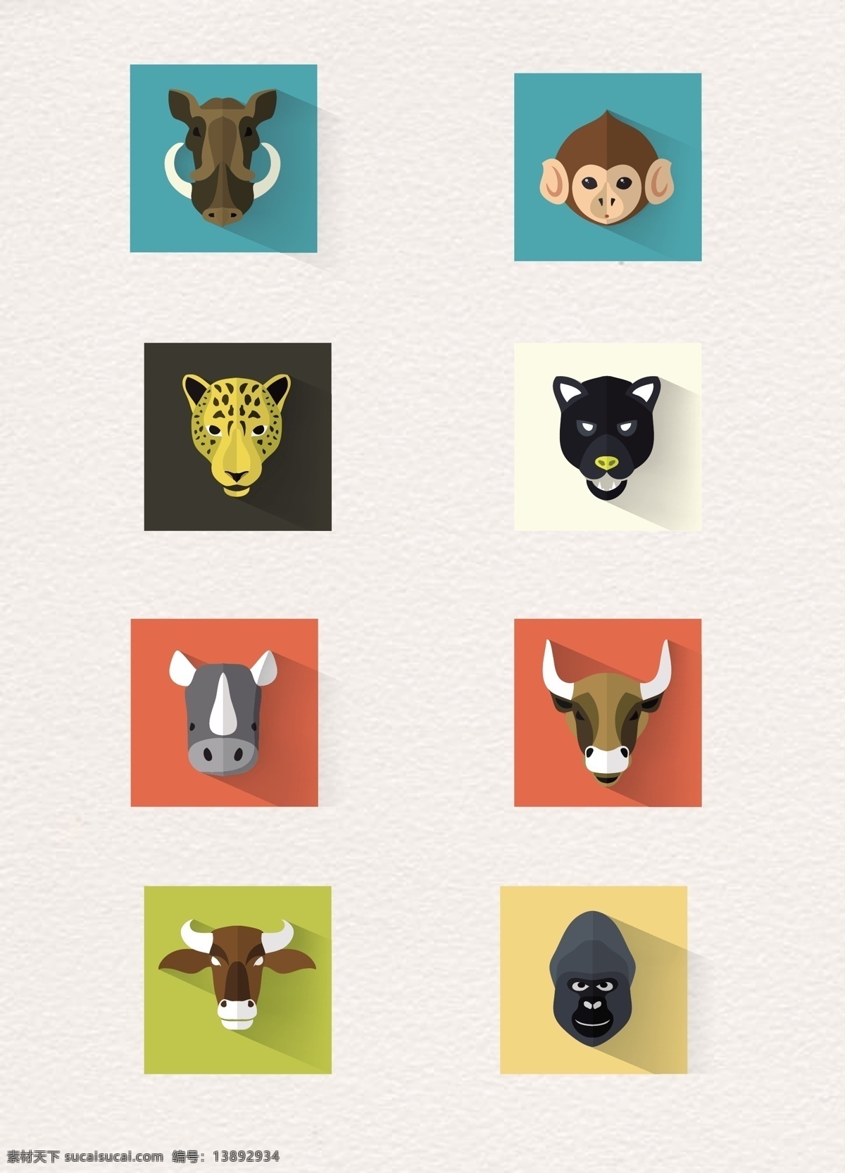 简约 动物 头像 方形 图标素材 合集 卡通 猴子 牛 矢量 动物头像 方形图标 豹 狒狒 头像设计