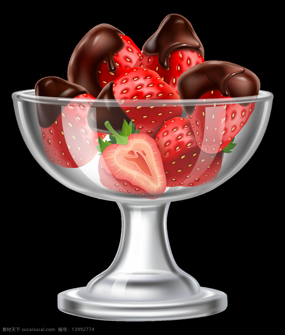 淋 上 巧克力 酱 草莓 透明 红色 水果 玻璃碗 甜品 透明素材 免扣素材 装饰图片