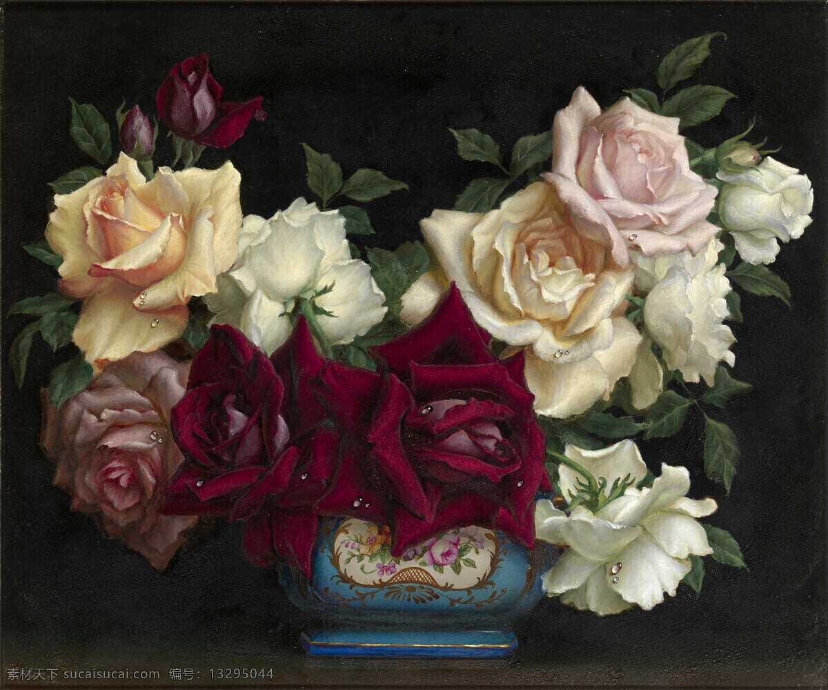 阿尔伯特 威廉姆斯 作品 英国画家 盛开的玫瑰 永恒之美 珐琅彩花瓶 20世纪油画 油画 文化艺术 绘画书法