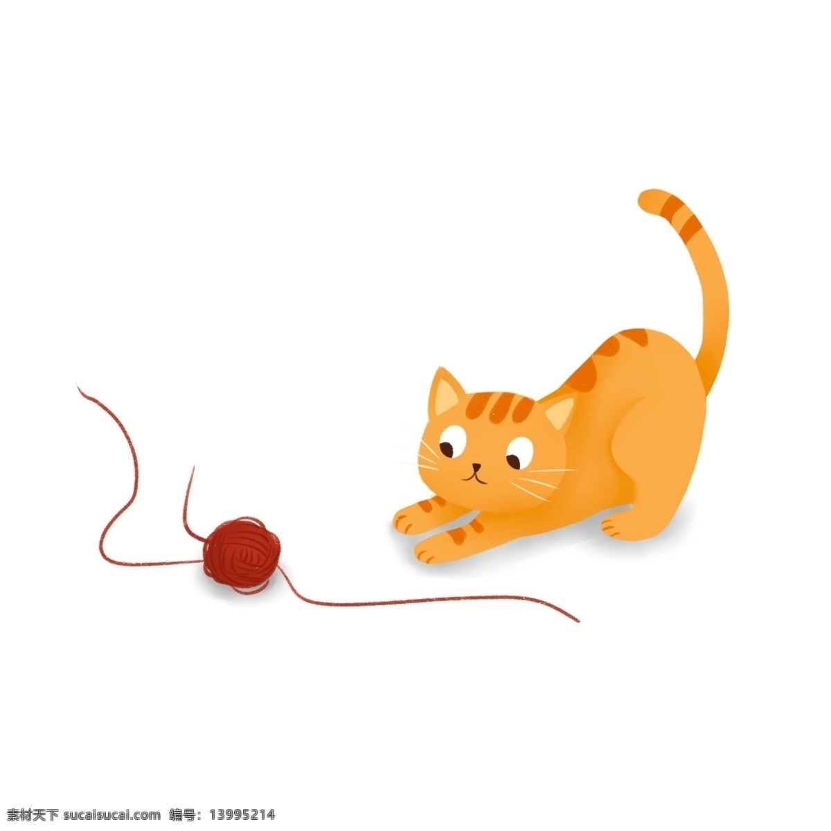 玩 毛线 团 萌 宠 猫咪 手绘 卡通 插画 宠物 线团 萌宠 动物设计