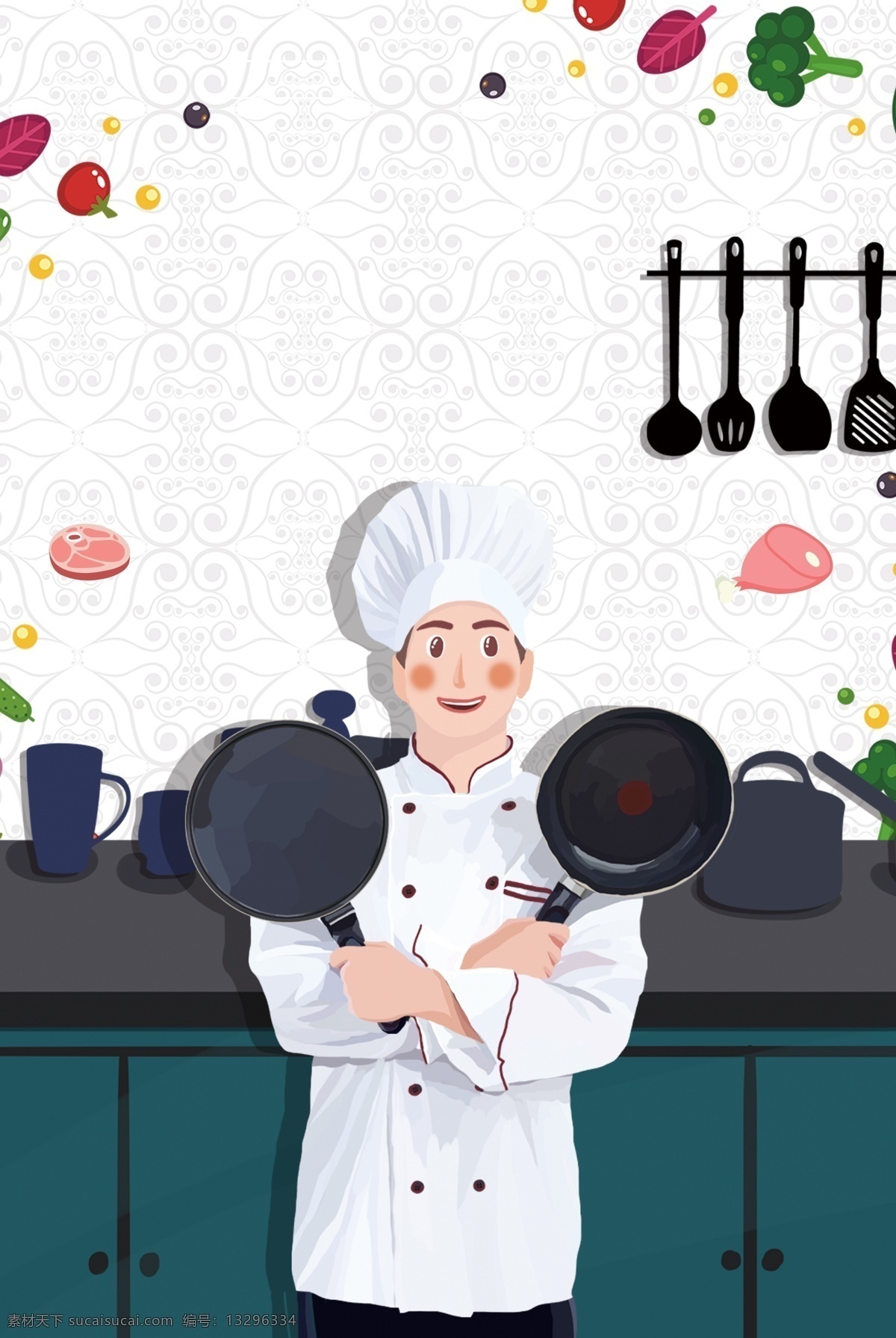 创意 美食 背景 厨房 做饭场景 水果 餐具 厨具 厨师 做菜 蔬菜 创意厨房 喜悦
