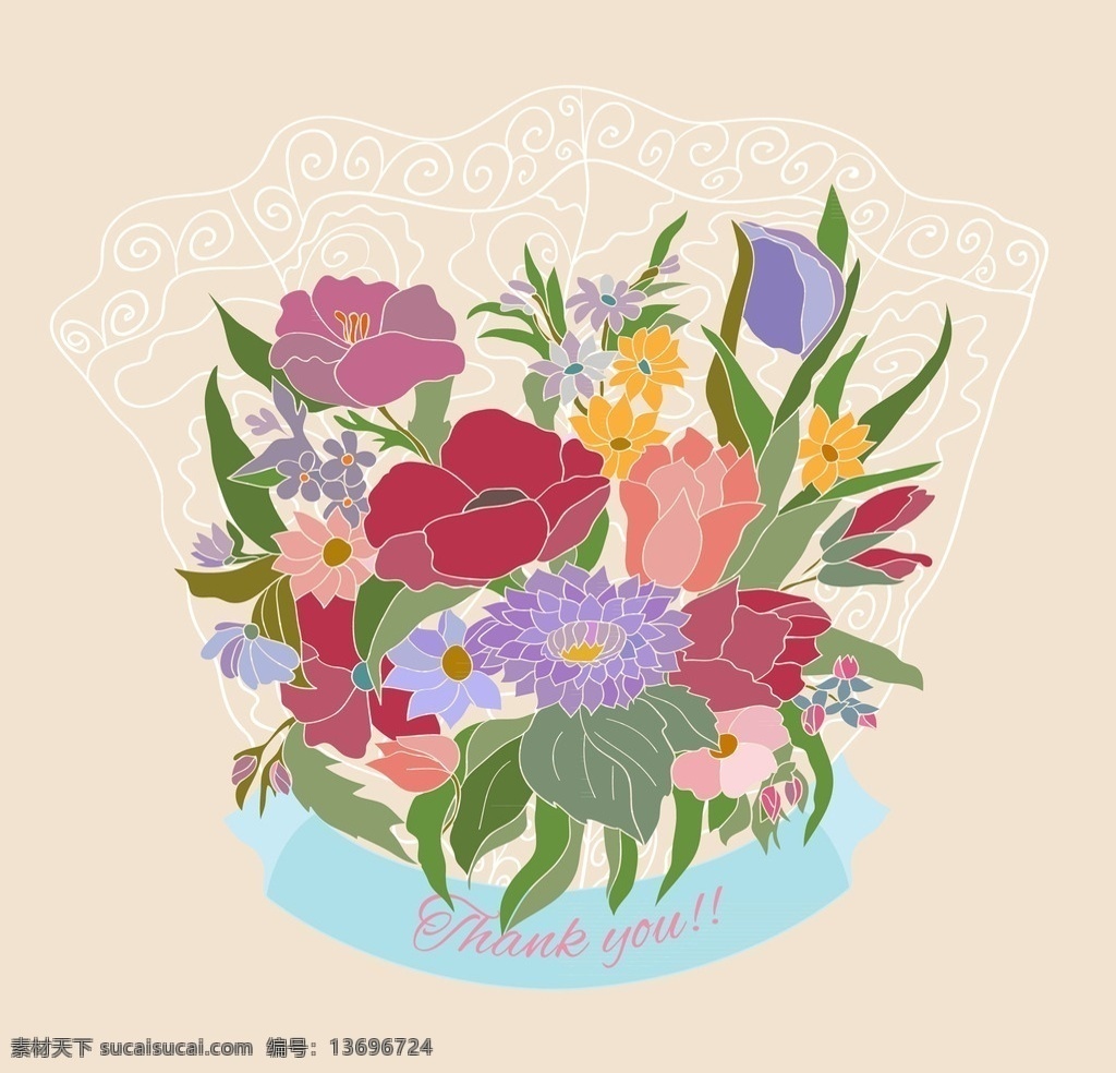 感谢卡 贺卡 卡片 手绘花卉 邀请函 感谢 谢谢 thank you