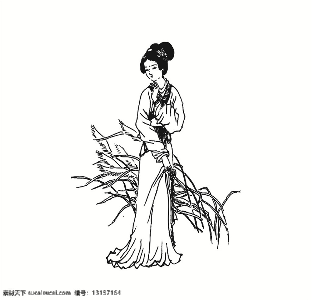 人物 女子 线条 矢量 装饰 插画 白描 仕女白描图 人物图库 女性妇女