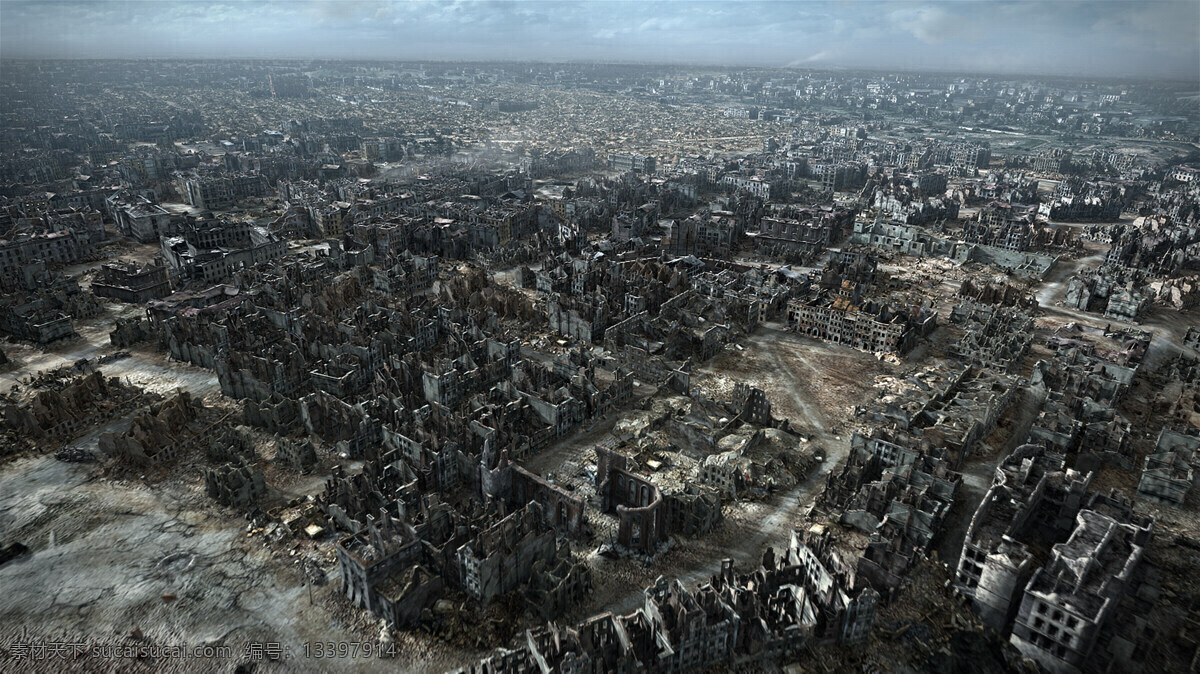 城市废墟 城市 废墟 破烂 鸟瞰 俯览 都市 环境设计 效果图