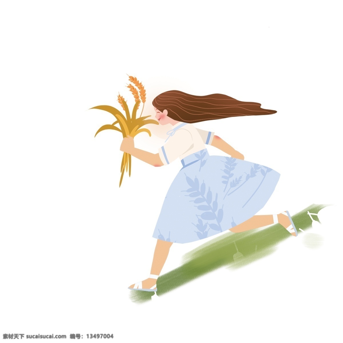 手 麦穗 的卡 通 女孩 人物 元素 卡通人物 长发女孩 小麦 手绘 元素设计 创意元素 psd元素 免抠元素
